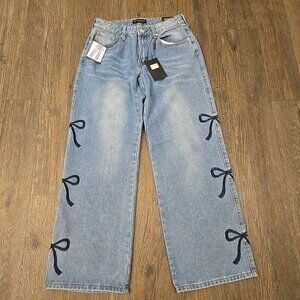 Reserved Supply Women’s Bow Straight Leg Blue Jeans Size 7 NWT